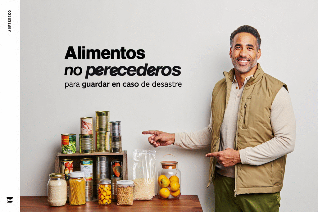 Alimentos no perecederos ideales para guardar en caso de desastre 1 Alimentos no perecederos ideales para guardar en caso de desastre con imagen de un prepper